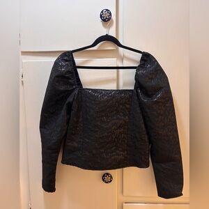 H&M Black Puff-Sleeve Square-Neck Blouse